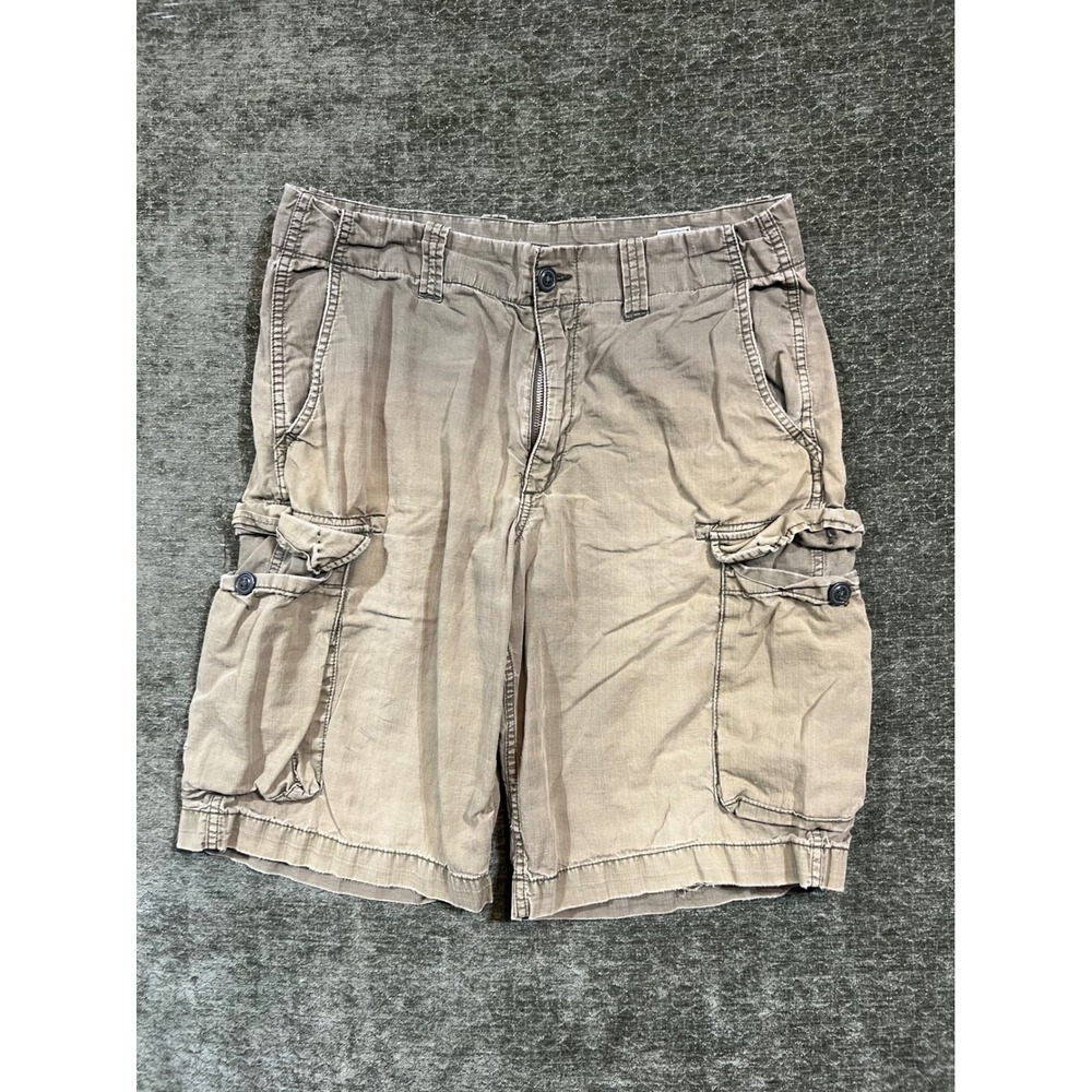 Lucky Brand Destroy Cargo Short Mens 31 Green Olive Cotton Herringbone Pockets
